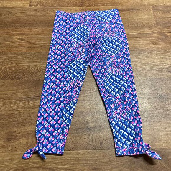 Lilly Pulitzer Girls Maia Crop Leggings Blue Pink Diamond NWOT Size XL/12-14 - Picture 3 of 9